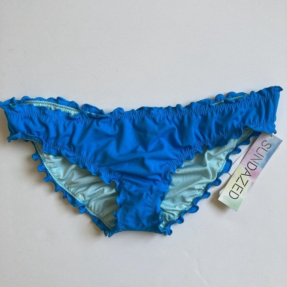 Ruched Back Bikini Bottom Cheeky Bottom Medium Turquoise Blue Ruffled